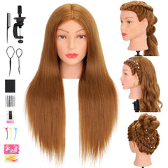 Treosida mannequin head with blonde real hair close-up for realistic practice