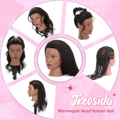 Treosida mannequin head in braiding action demonstrates skill development.