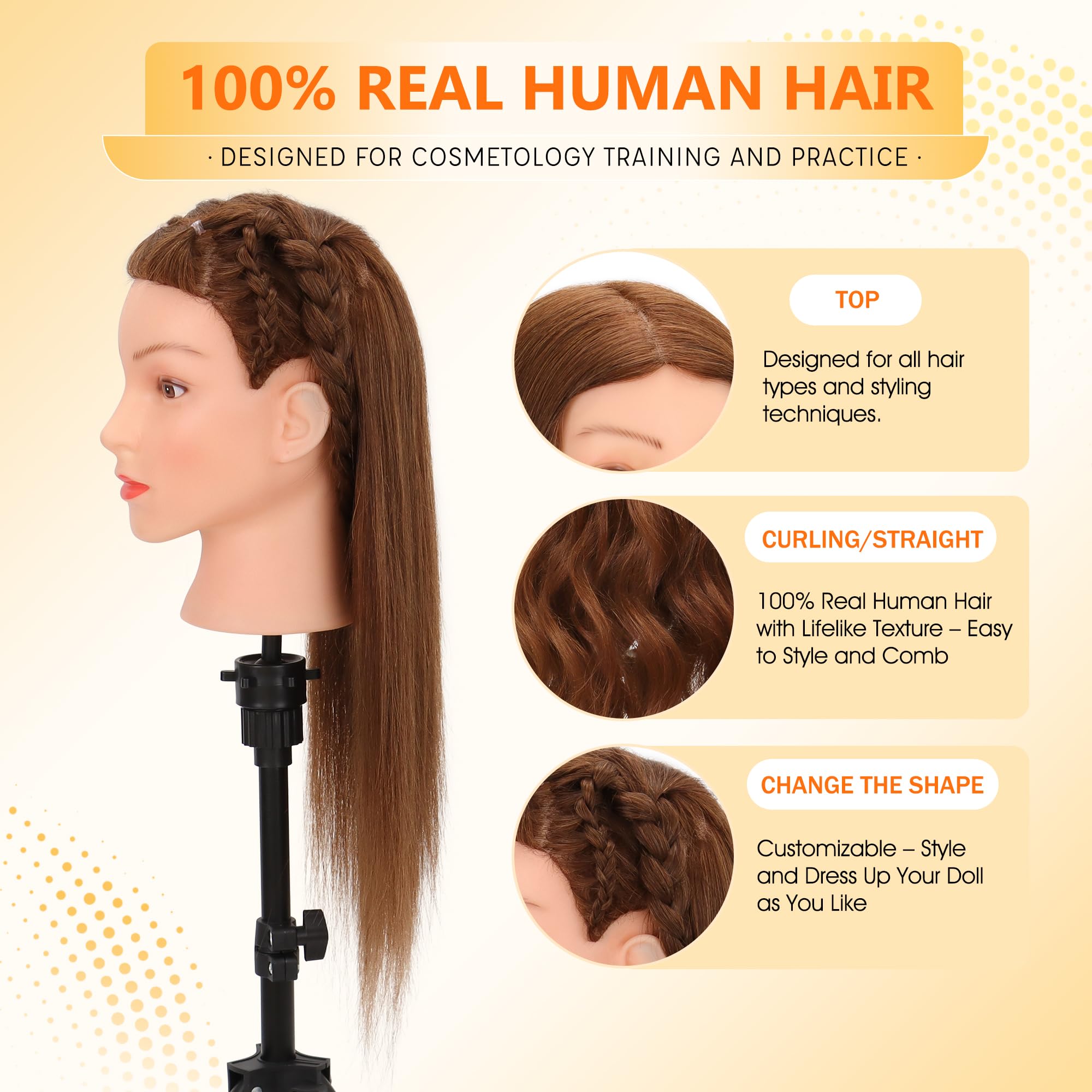 Treosida mannequin head full view in dark brown for authentic cosmetology training.