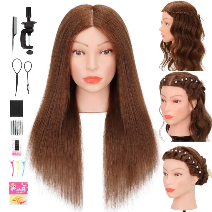 Treosida mannequin head real hair texture close-up for lifelike styling practice.