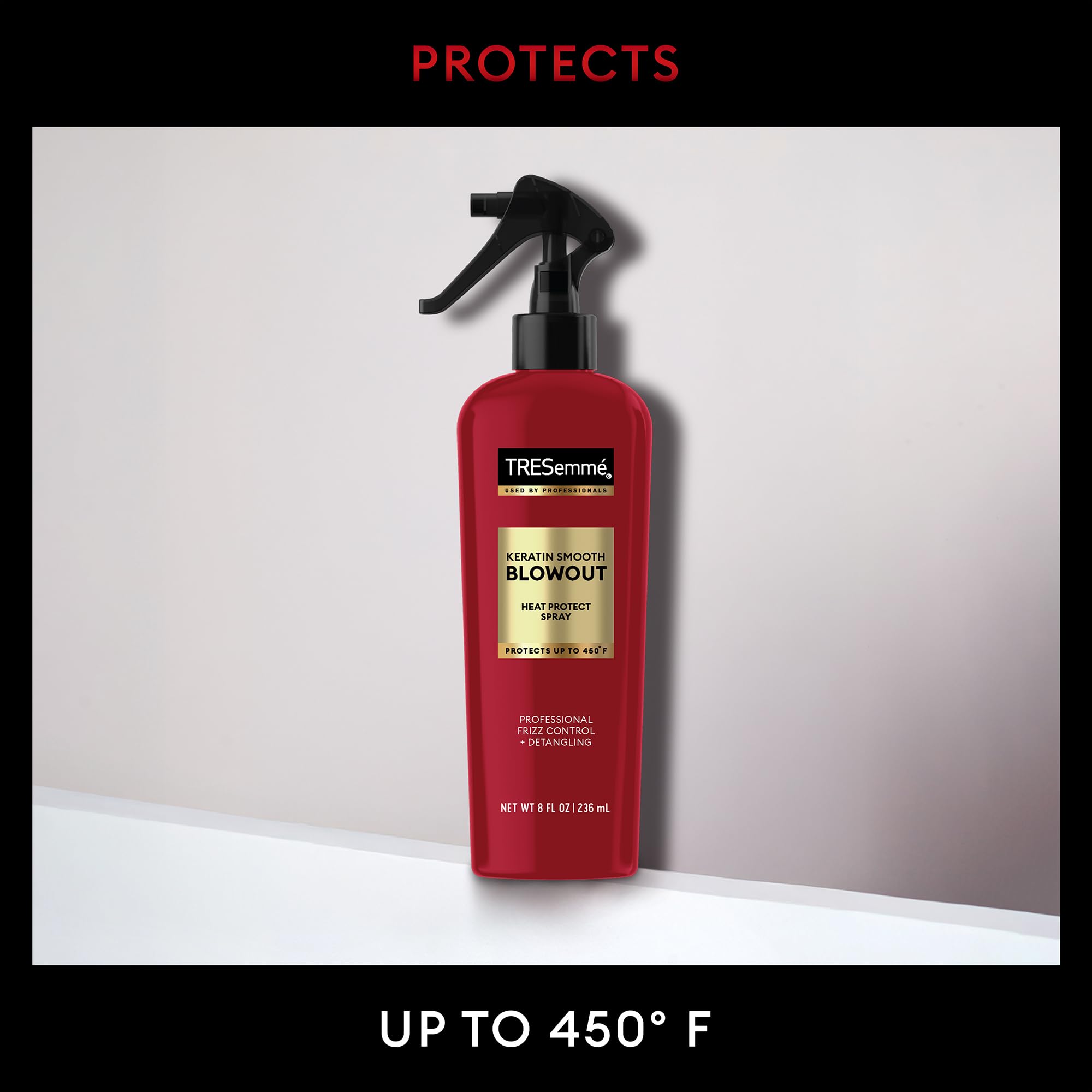 TRESemmé heat protection up to 450°F for styling