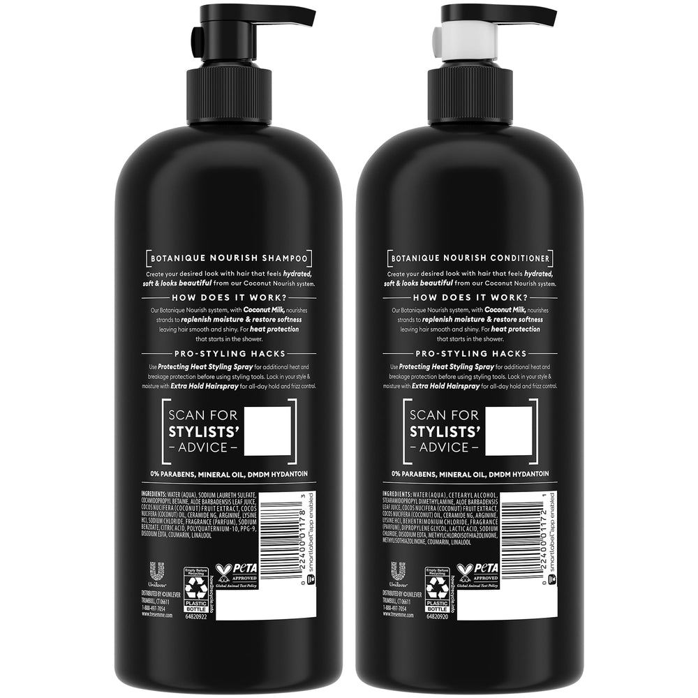 TRESemmé Botanique Nourish conditioner bottle demonstrates aloe vera hydration for softer hair.