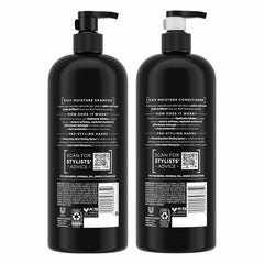 TRESemmé bottle close-up highlighting hyaluronic acid detail for moisture boost