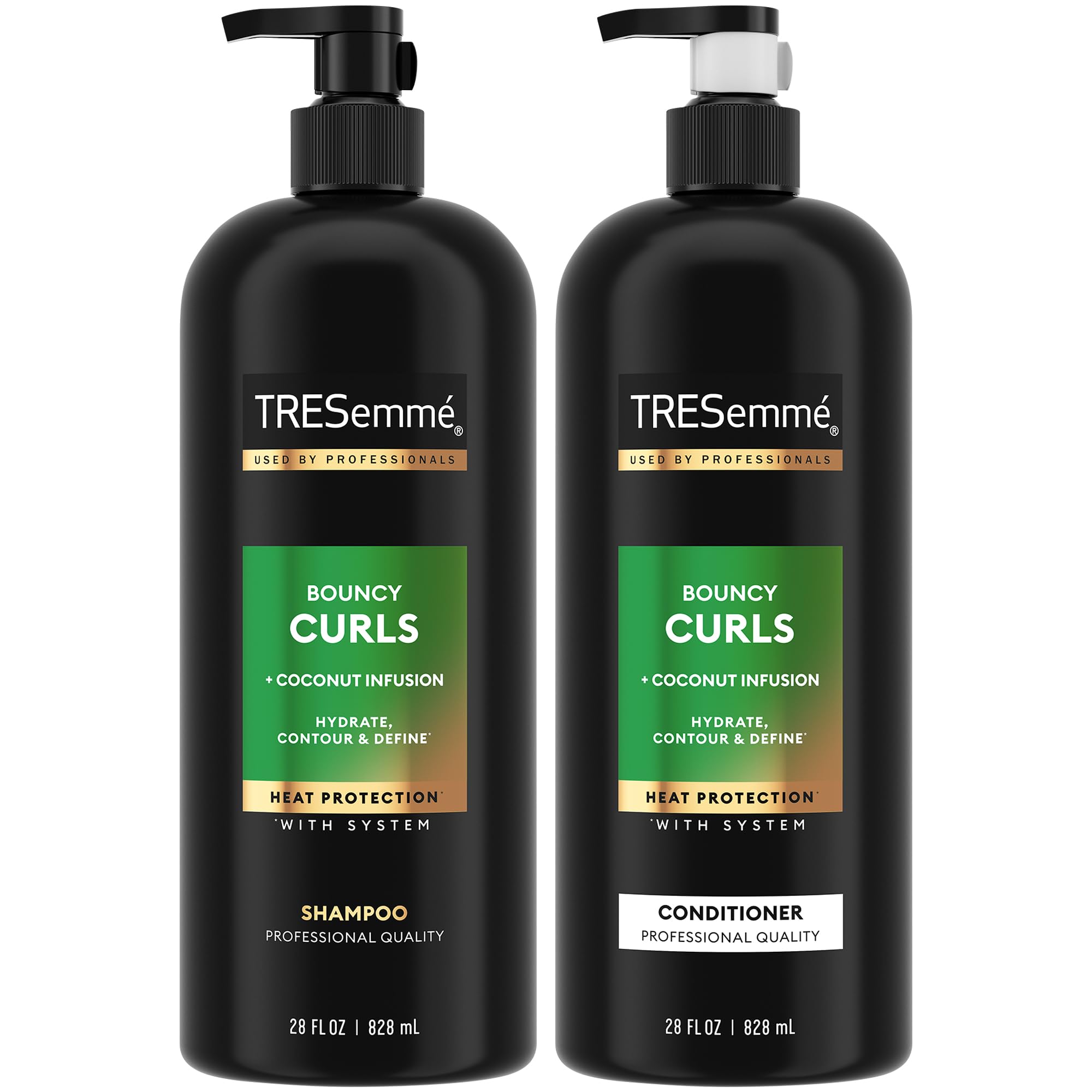 TRESemmé Bouncy Curls shampoo bottle on a bathroom shelf delivering hydration.