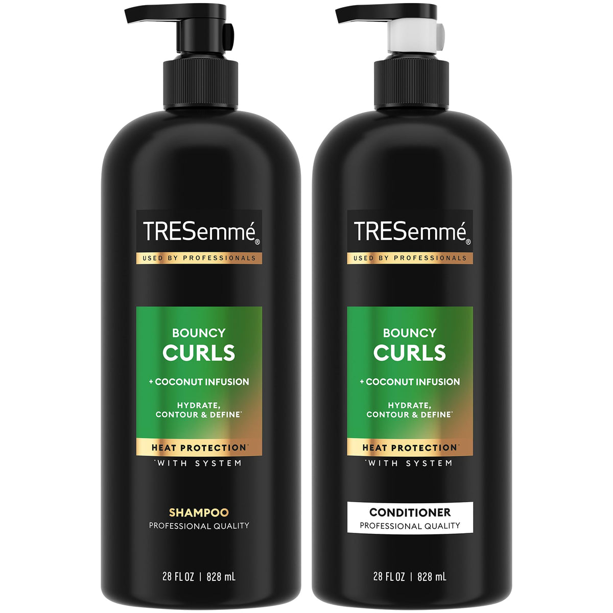 TRESemmé Bouncy Curls shampoo bottle on a bathroom shelf delivering hydration.