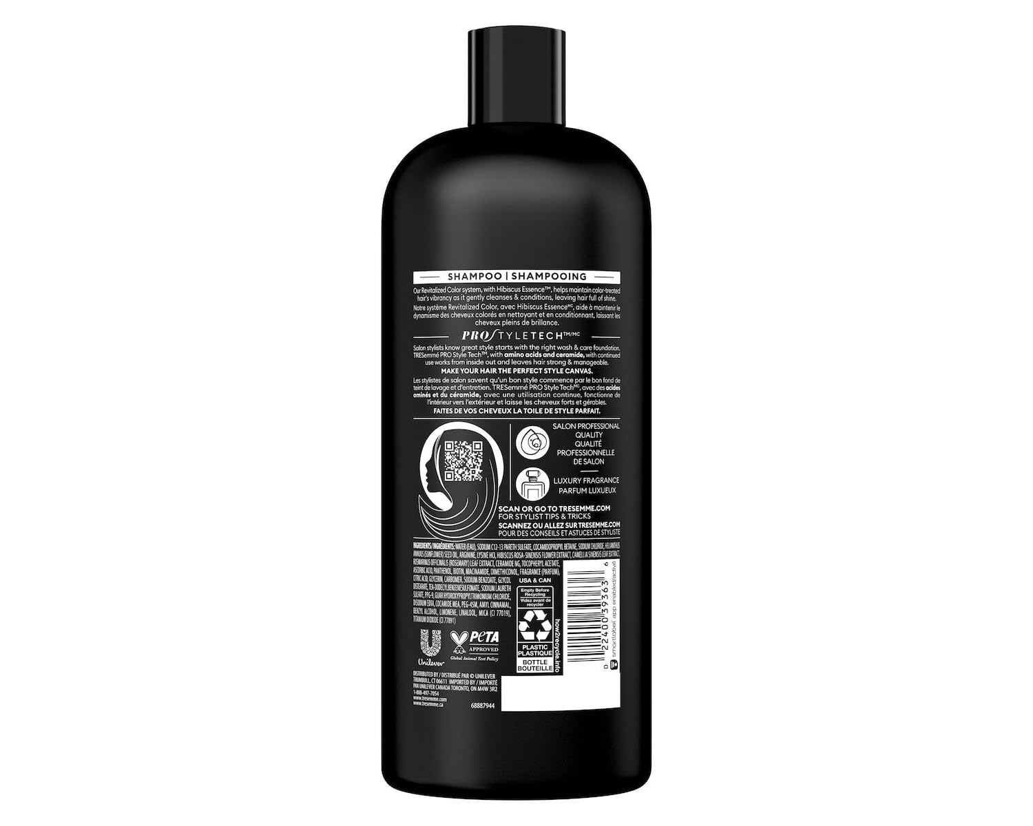 TRESemmé Color Revitalize packaging shown with silky strands for smoother color-treated hair.