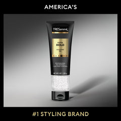 TRESemmé Extra Hold Gel close-up shows frizz-control in 24-hour humidity
