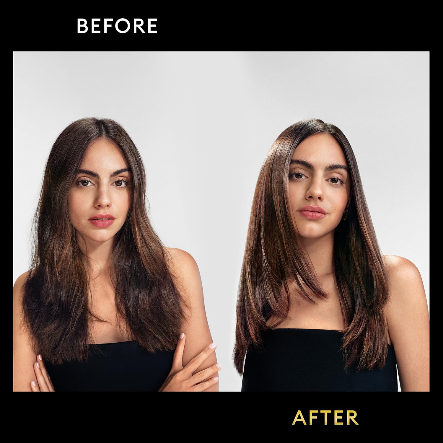 TRESemmé Glossy hair close-up shows luminous shine for sleek styles.