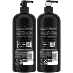 TRESemmé Lamellar Gloss Conditioner bottle suggests smooth, glossy hair with lasting manageability.