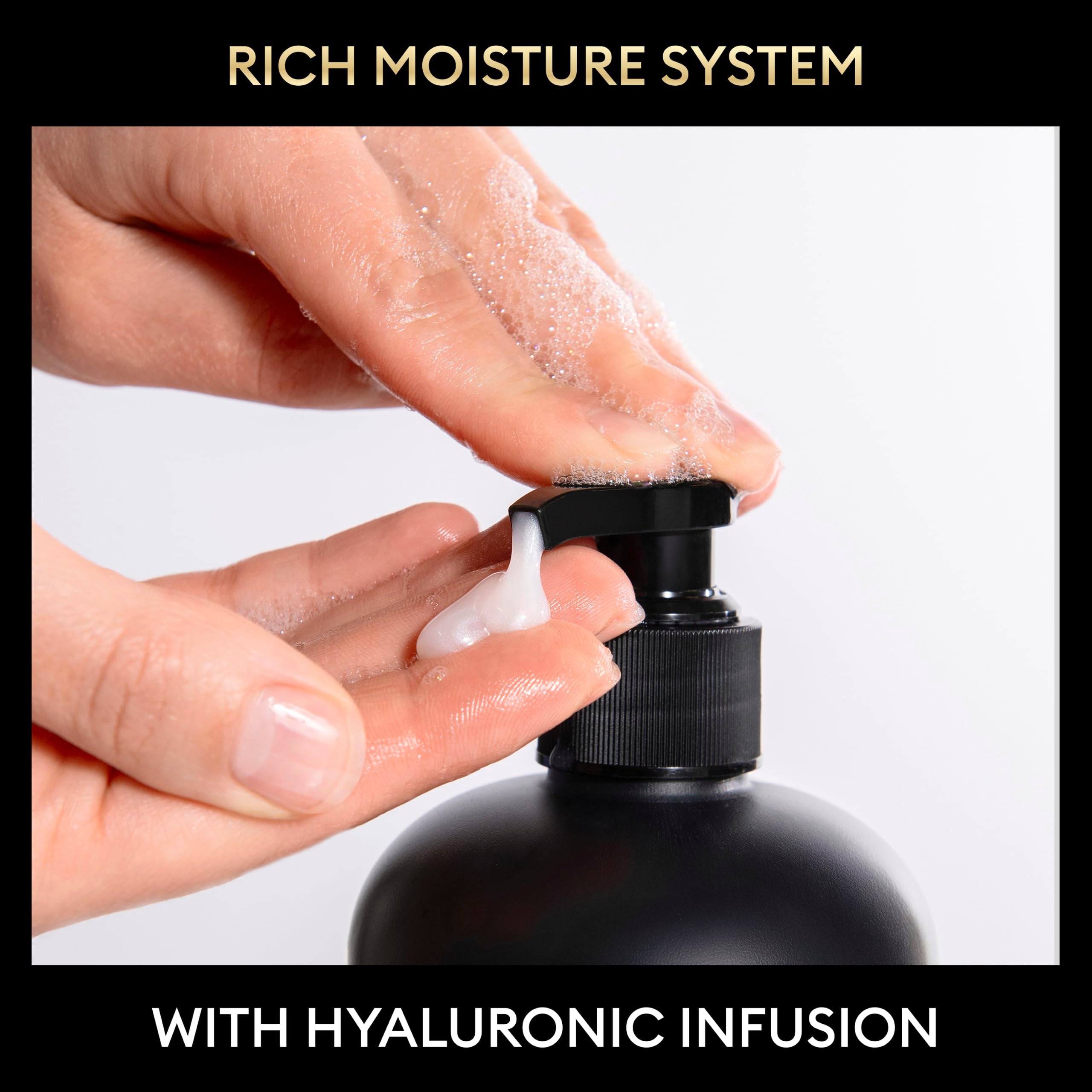 TRESemmé shampoo pouring into hand showing gentle cleansing and lather