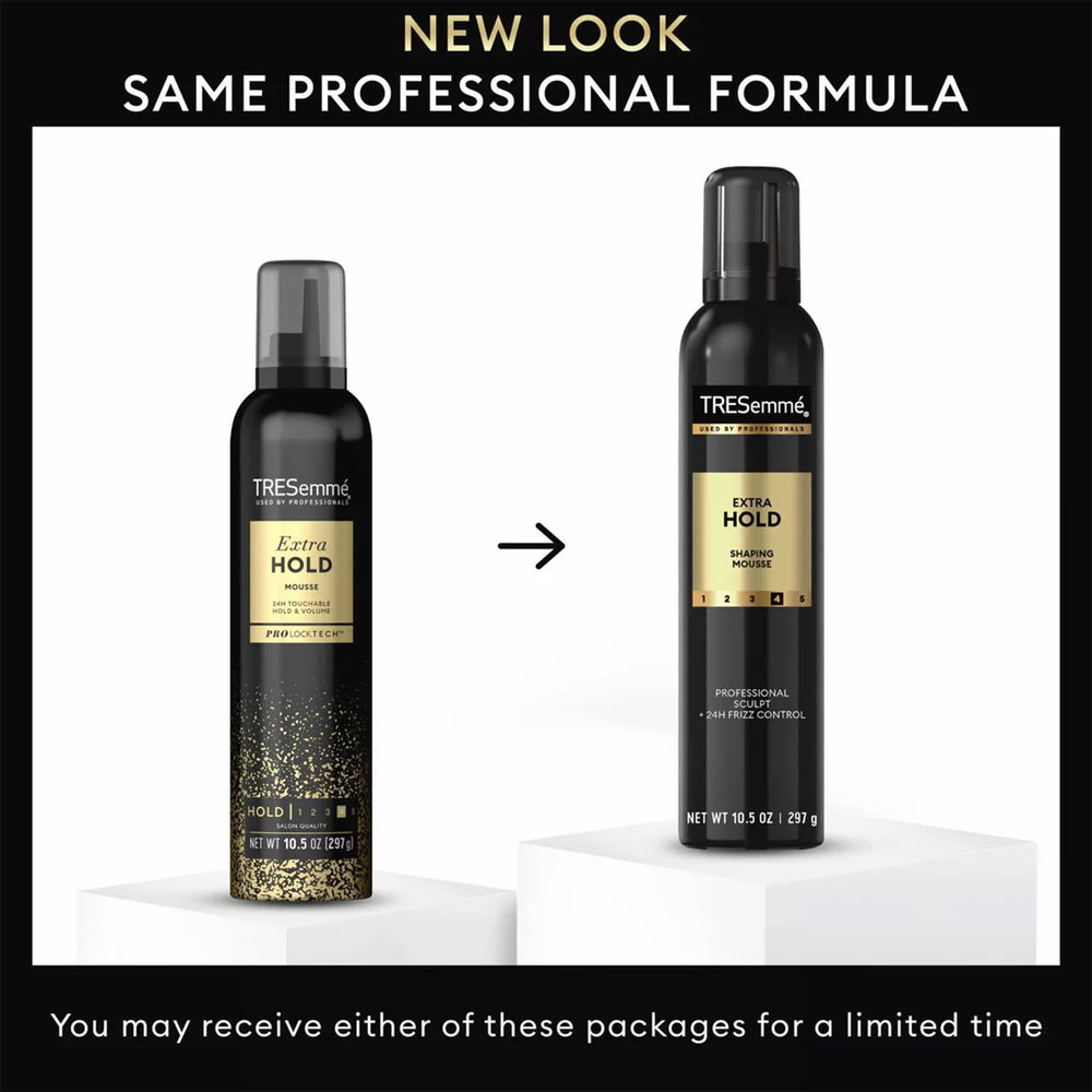 TRESemmé Shaping Mousse close-up highlights crunch-free, flexible hold.