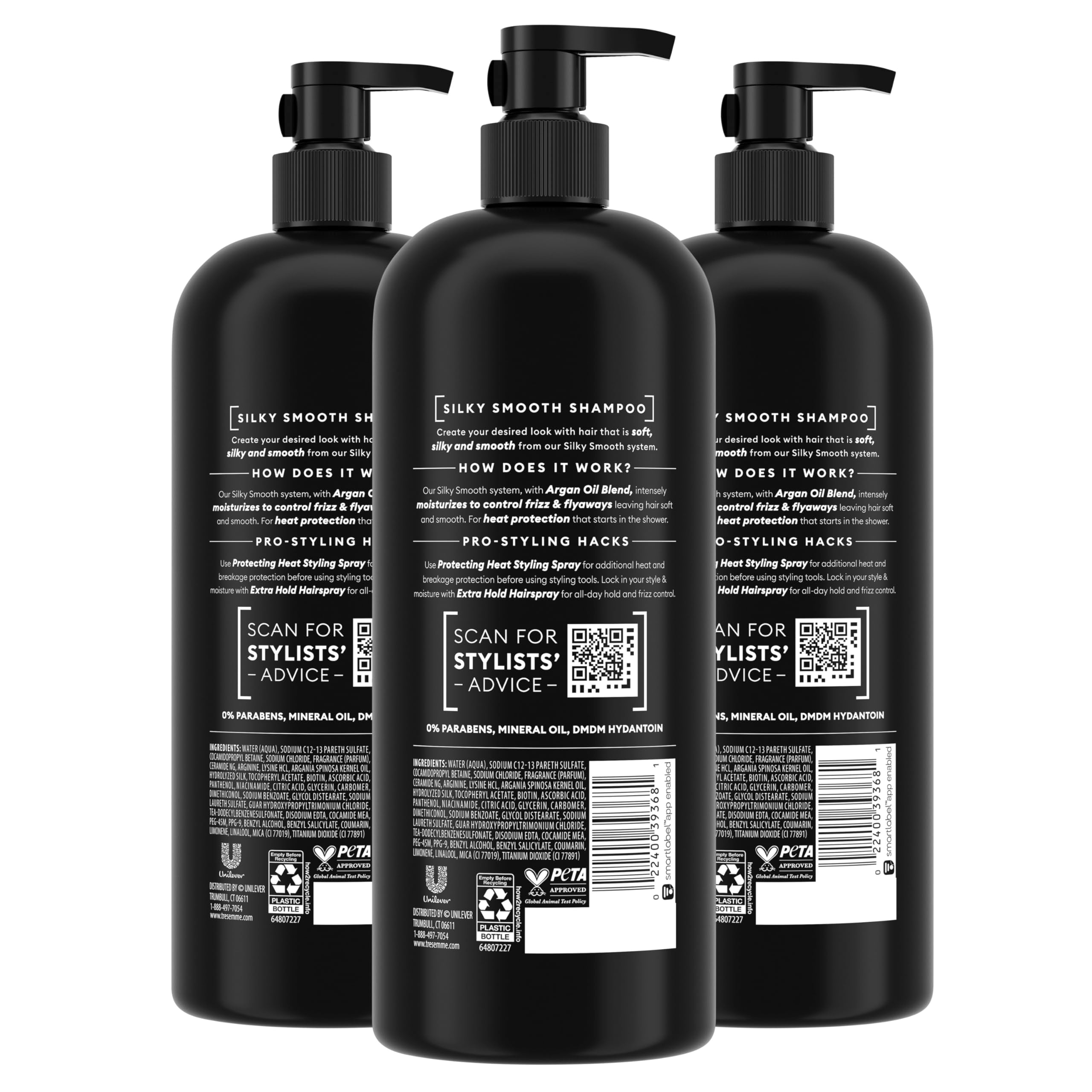 TRESemmé Silky Smooth Shampoo with argan oil blend for softer hair.