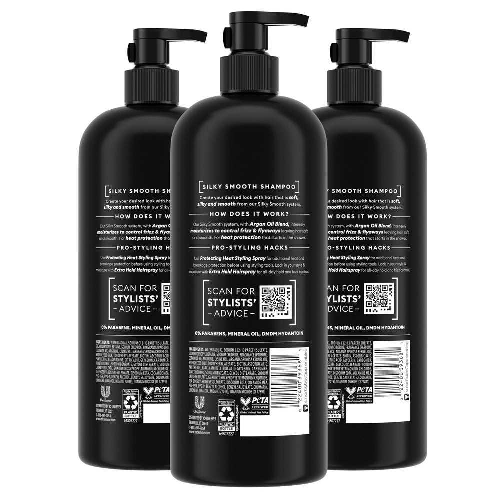 TRESemmé Silky Smooth Shampoo with argan oil blend for softer hair.