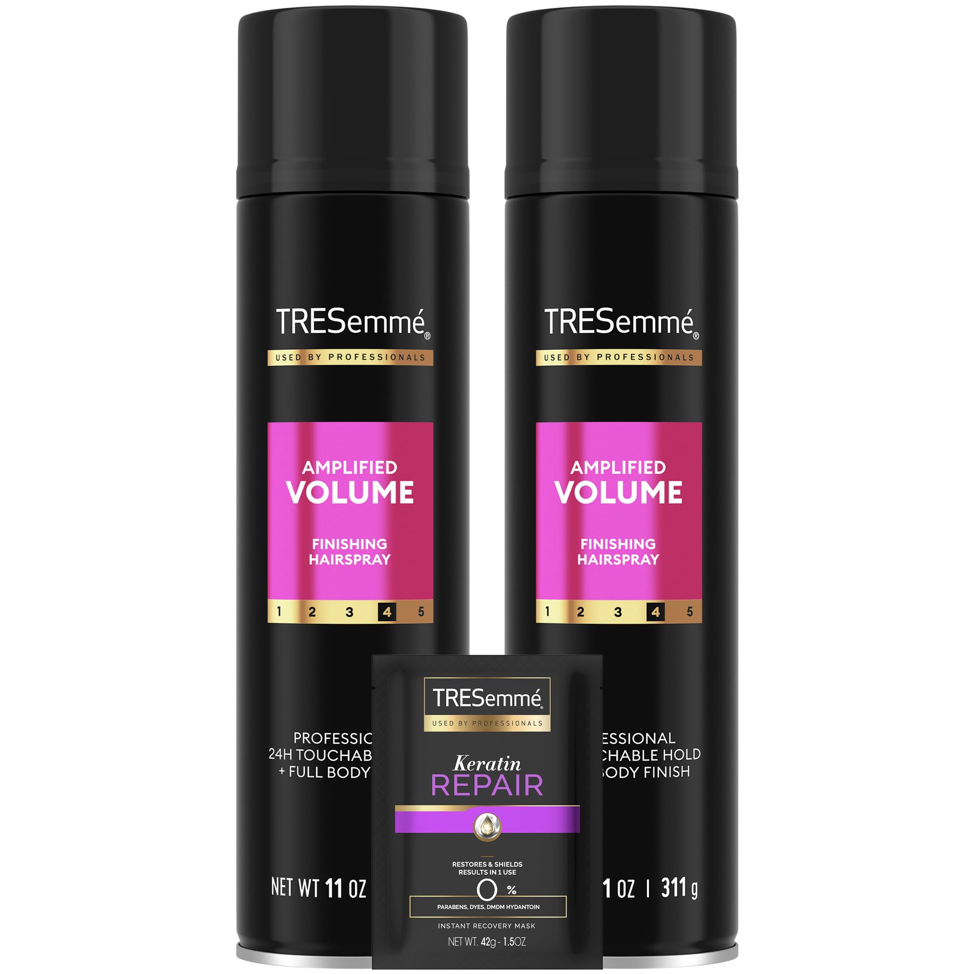 TRESemmé Total Volume hairspray bottle offering long-lasting lift for daily styles.