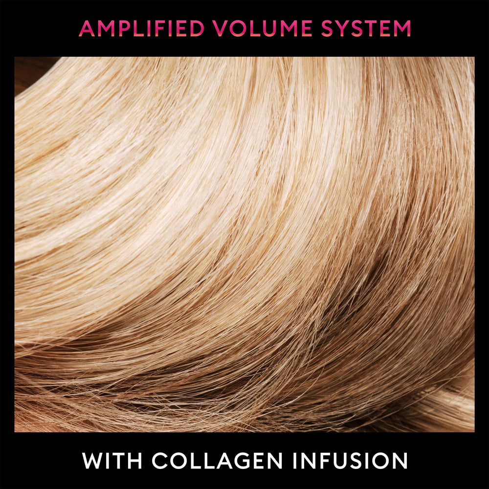 TRESemmé Total Volume hairspray being sprayed at distance for volume.