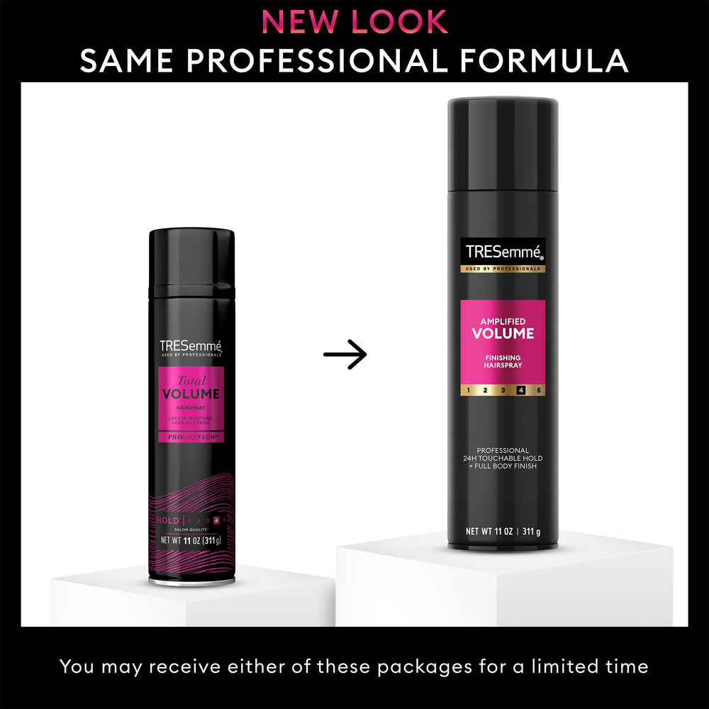 TRESemmé Total Volume hairspray on styled hair with visible lift.