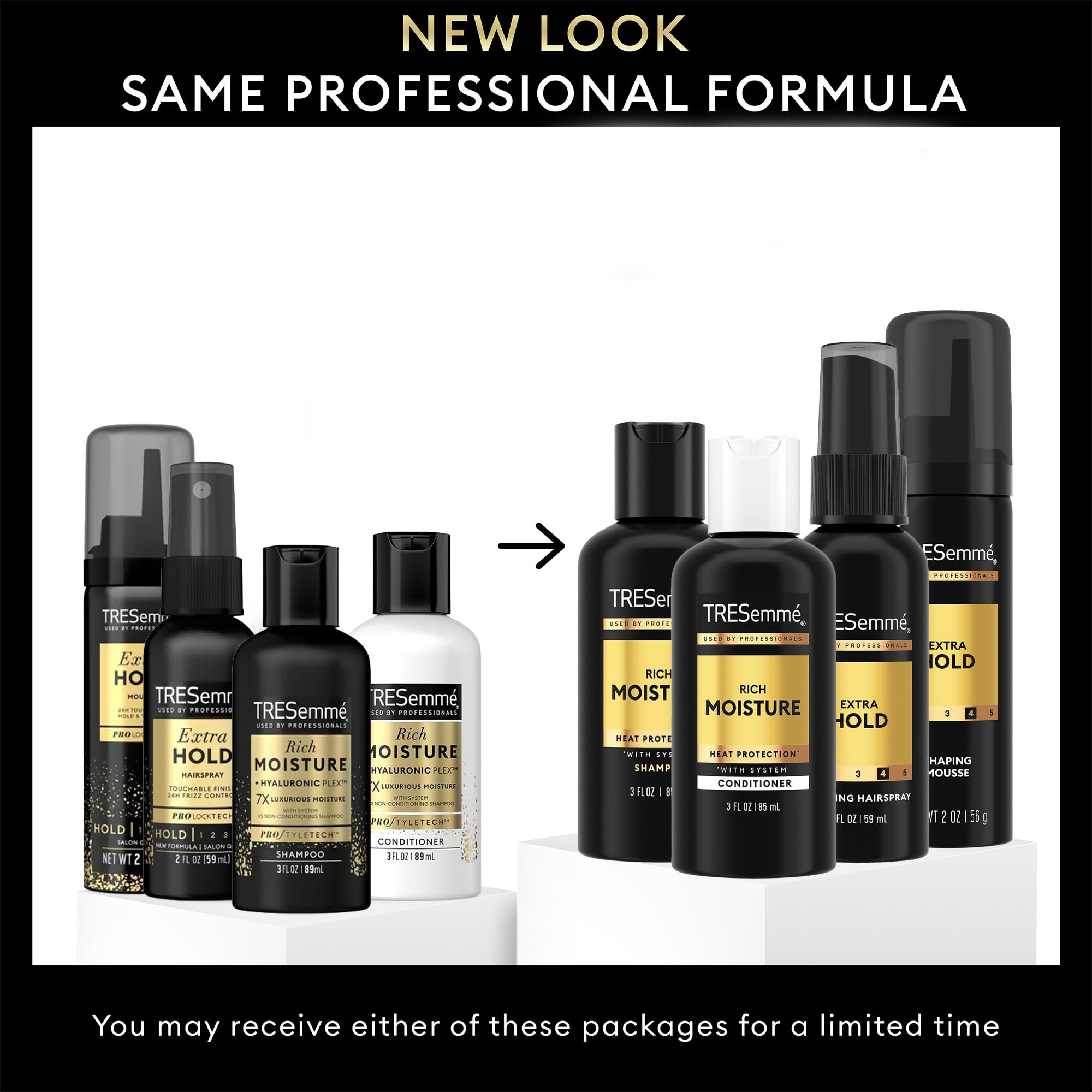 TRESemmé Travel Hairspray bottle showing crunch-free hold for humidity resistance