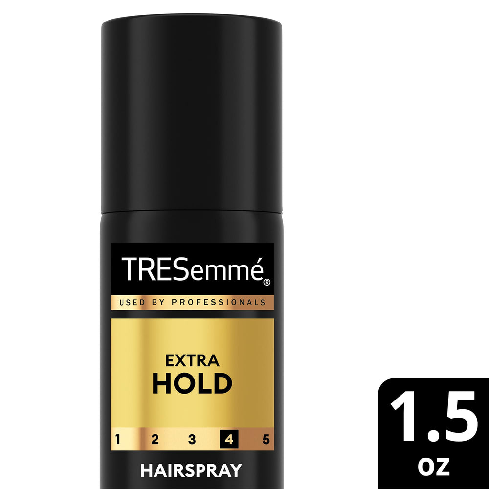TRESemmé Travel Hairspray in a bag, illustrating travel-friendly routine.