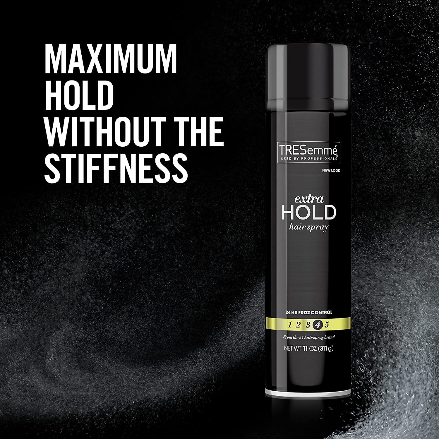 TRESemmé Tres Two Extra Hold Spray offers humidity shield for smooth, frizz-controlled hair.