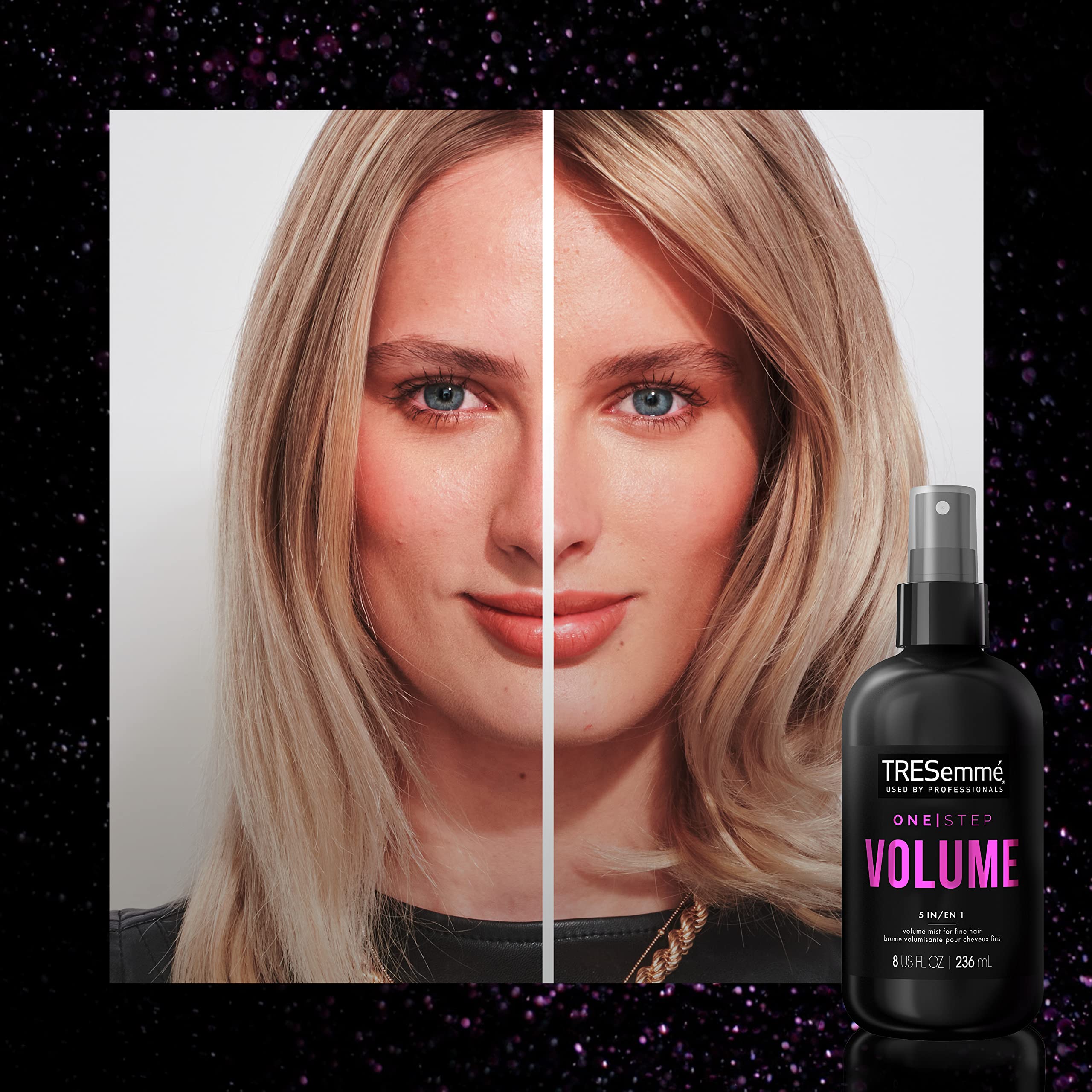 TRESemmé Volume Mist highlights anti-static benefit for smoother styling.