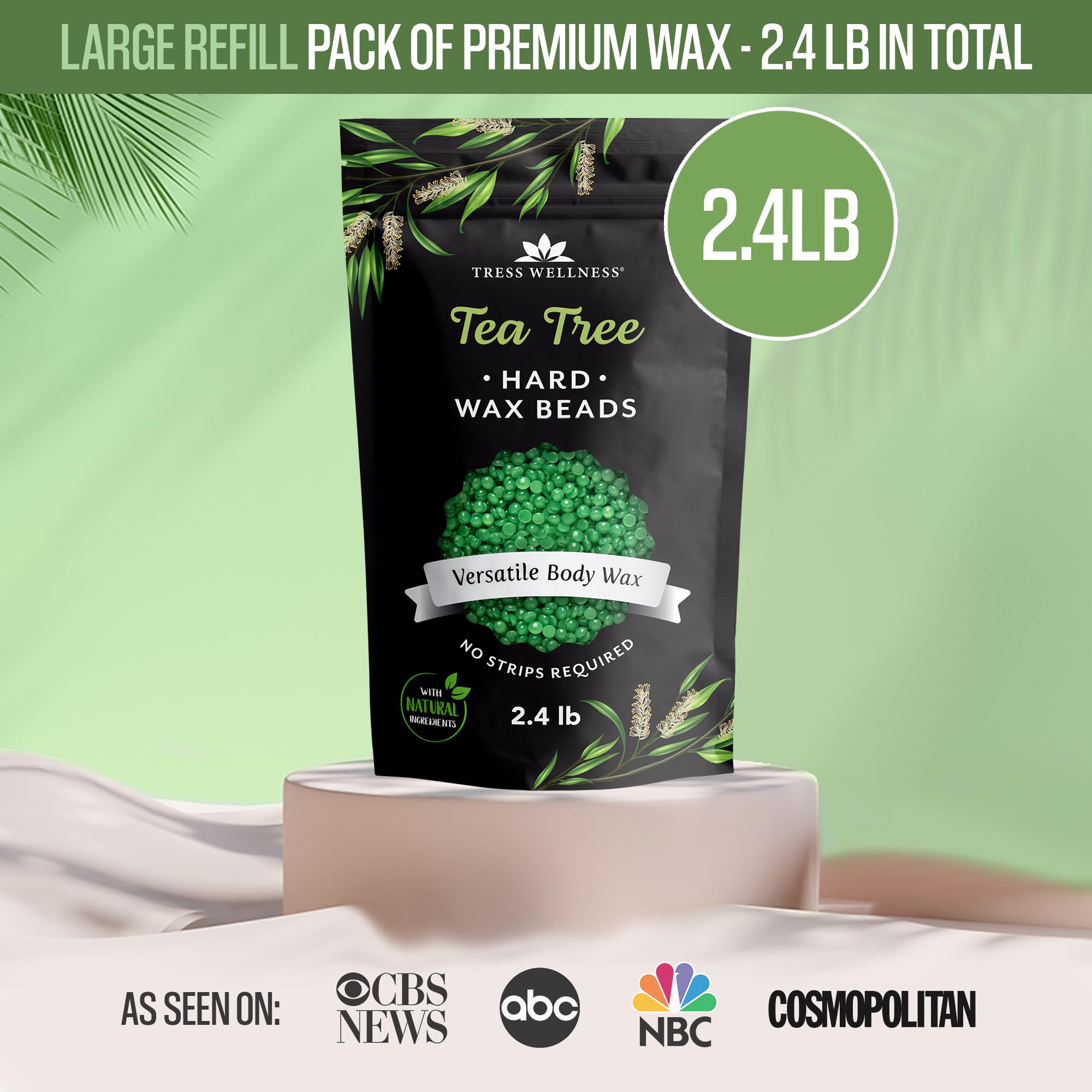 Tress Wellness at-home wax kit includes 2.4 lb wax beads for convenient waxing.