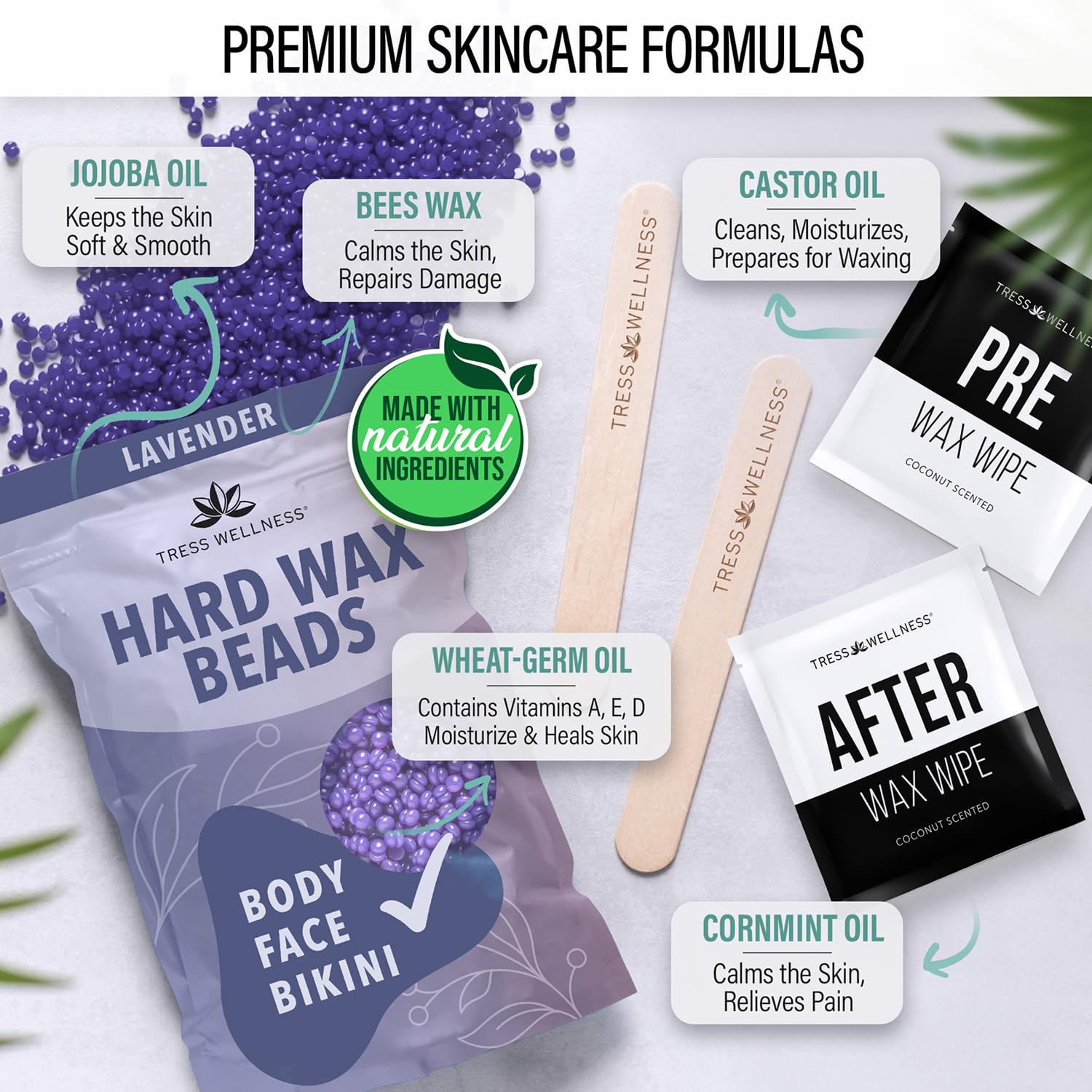 Tress Wellness large and small waxing sticks for precise application