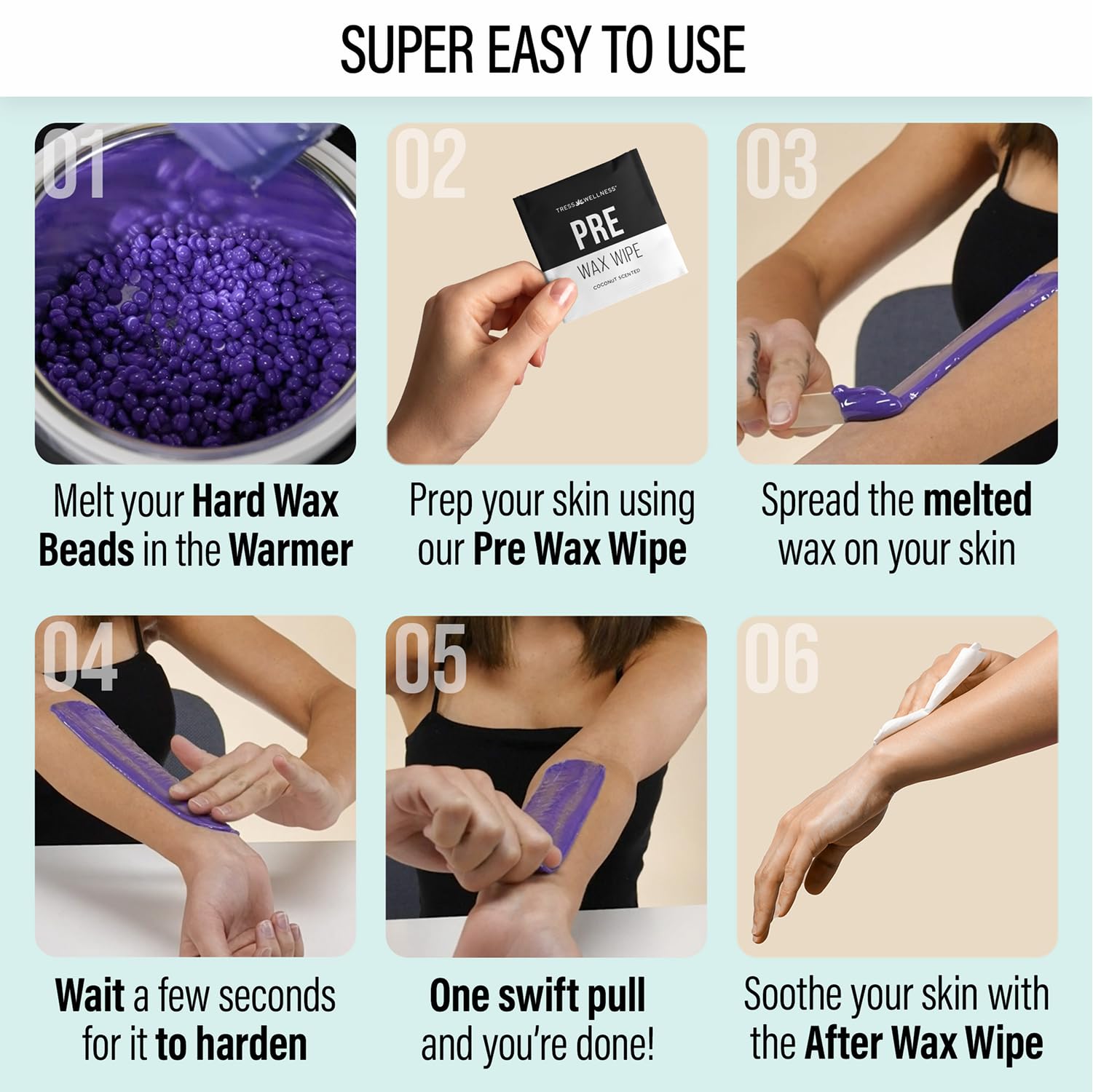 Tress Wellness pre-wax wipes ready for clean skin prep