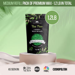 Tress Wellness tea tree scented wax beads close-up ideal for sensitive skin.