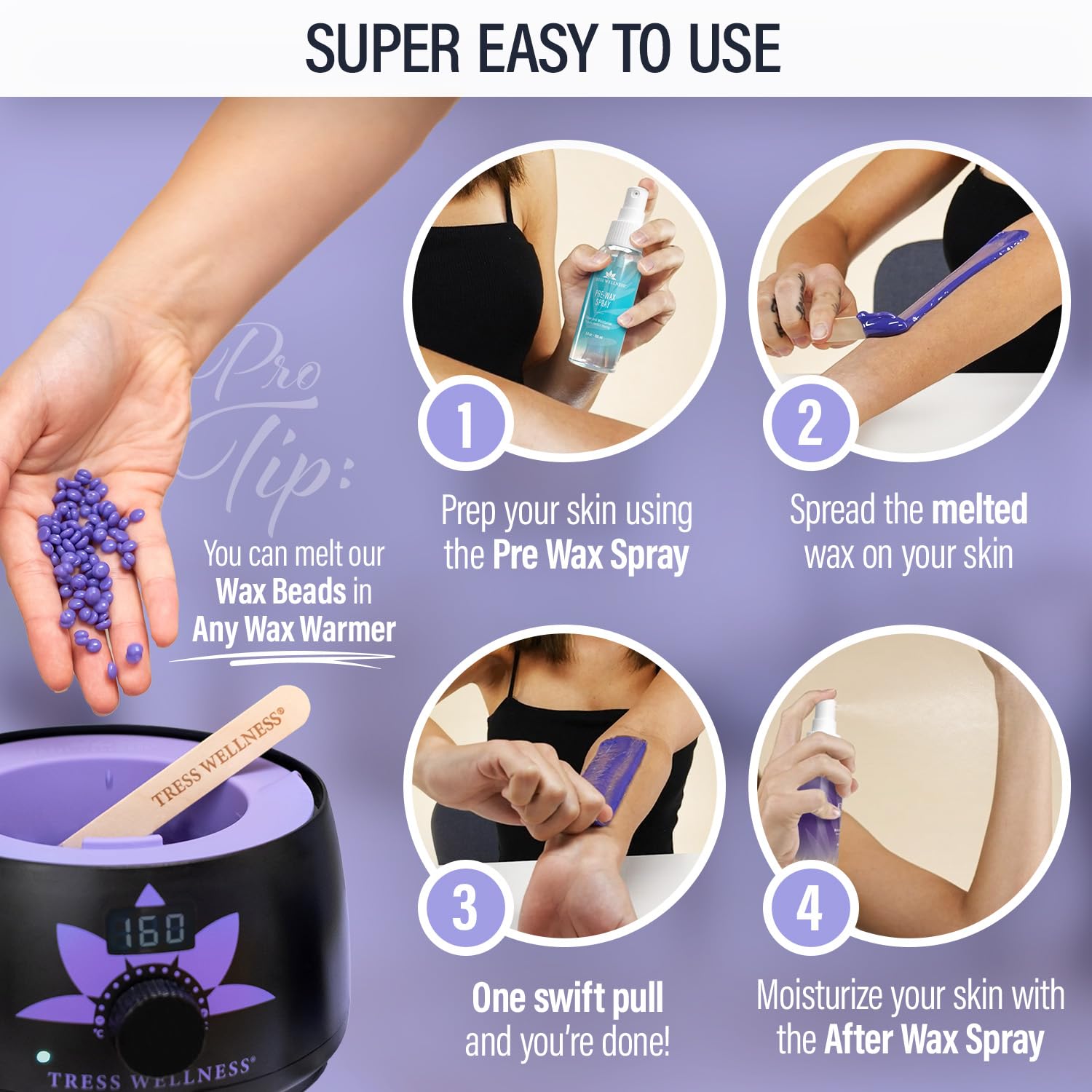 Tress Wellness wax at comfortable temperature for smooth application