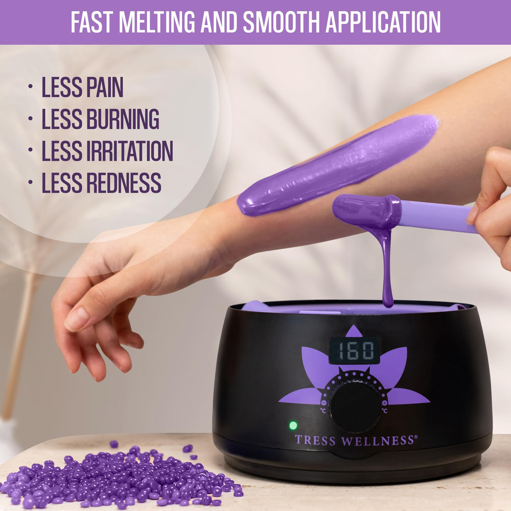Tress Wellness lavender wax beads used for at-home waxing sessions