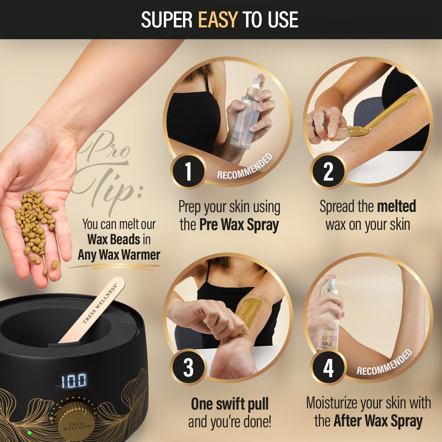 Tress Wellness dermatology-tested cruelty-free symbol — trusted, ethical waxing product.