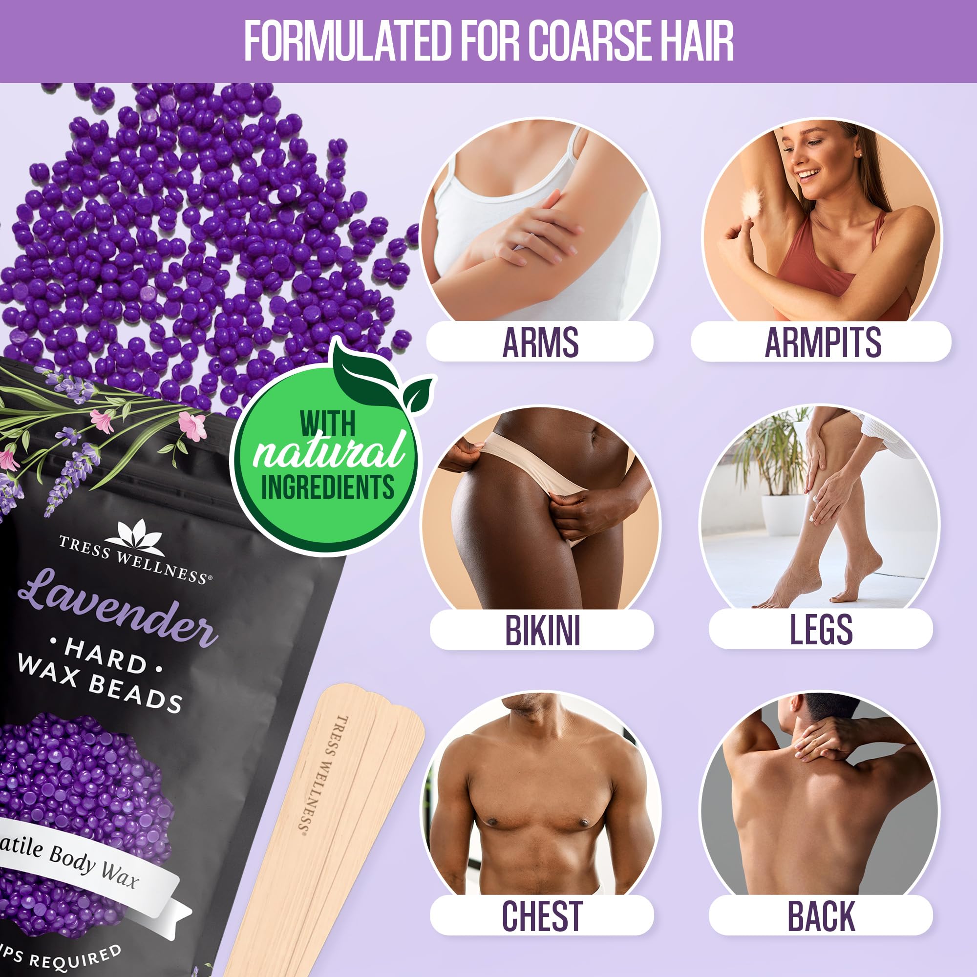 Tress Wellness kit includes lavender 2.4 lb wax beads for at-home waxing