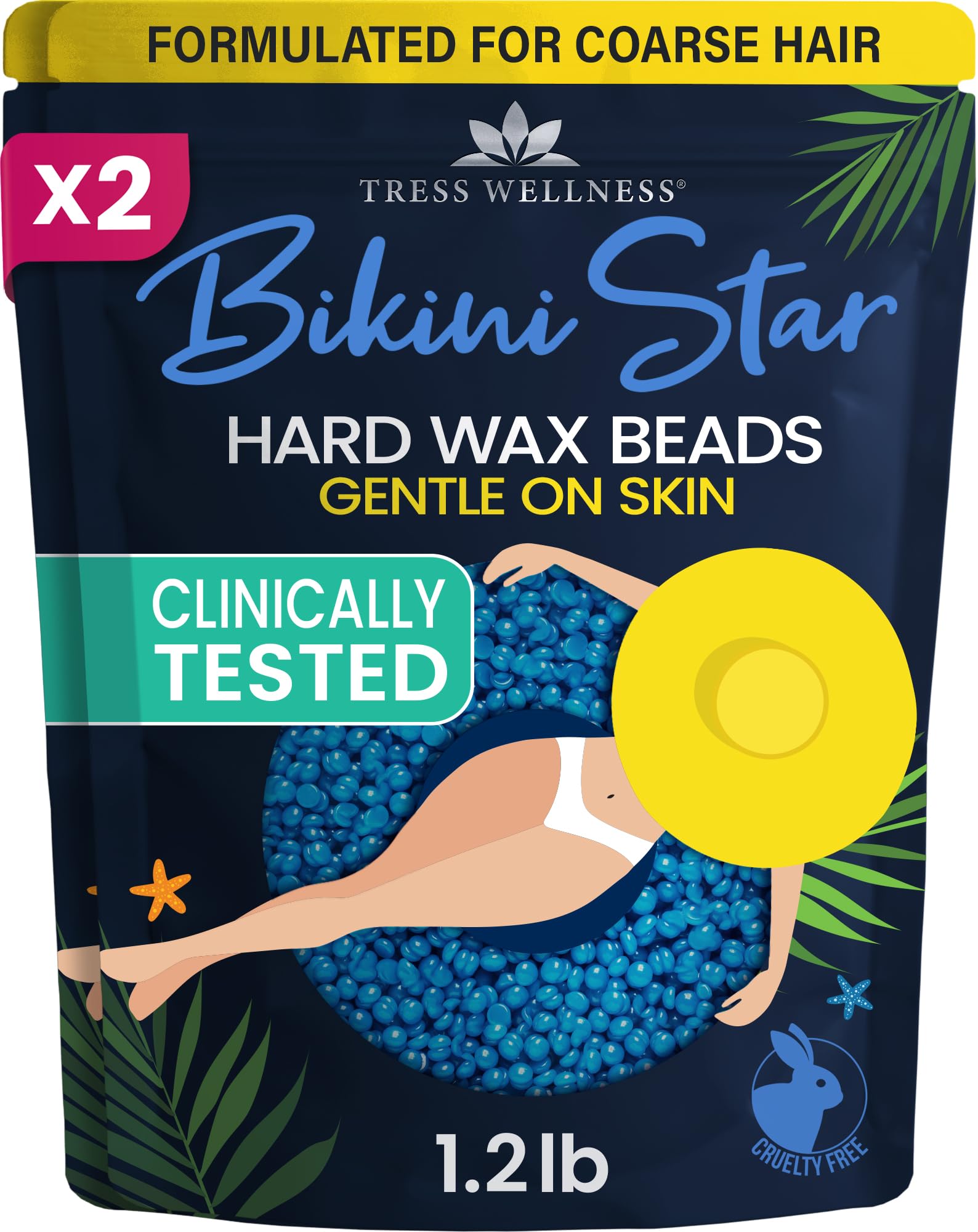 Tress Wellness wax beads packaging for an at-home bikini waxing kit.