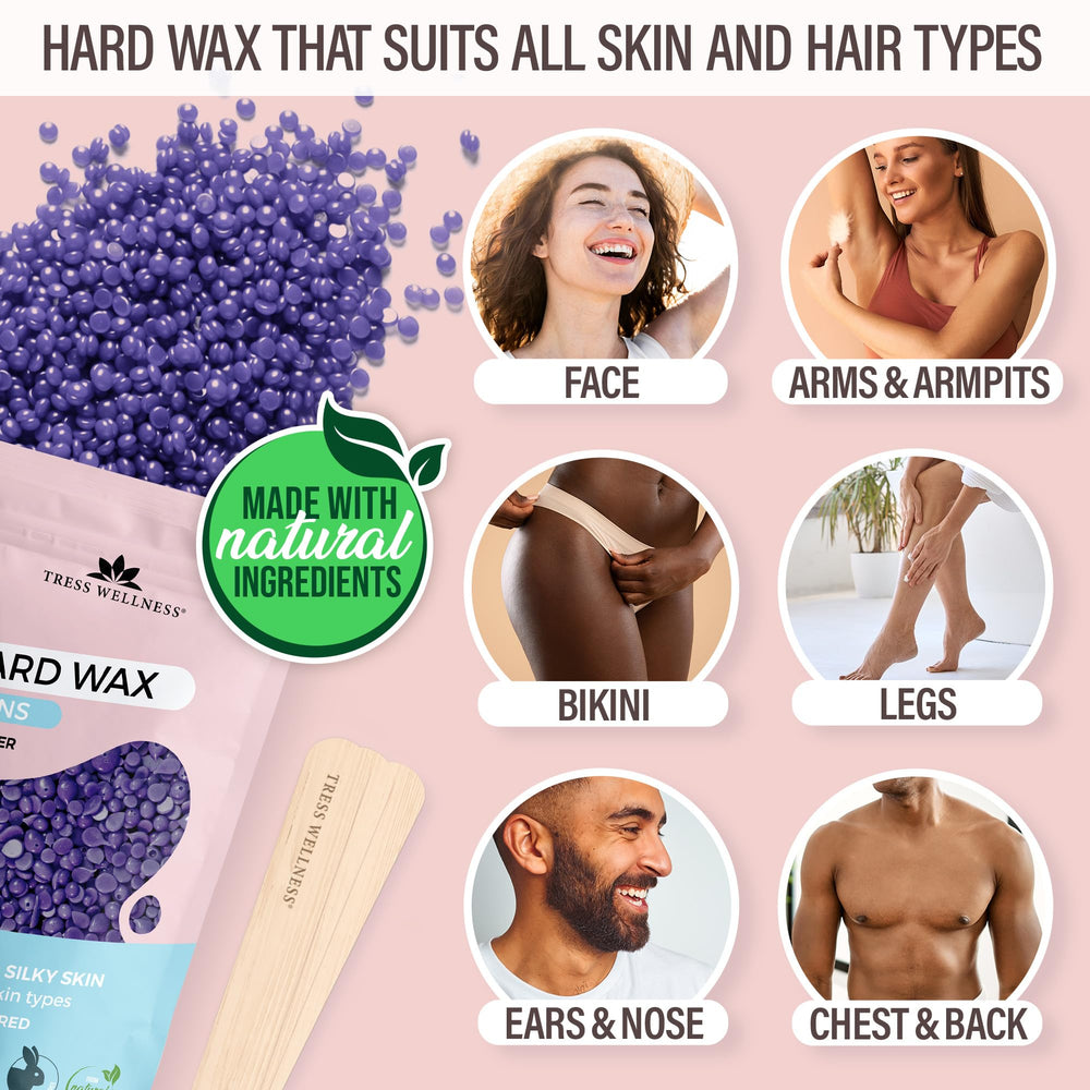 Tress Wellness waxing kit contents show a complete at-home waxing setup for convenience.