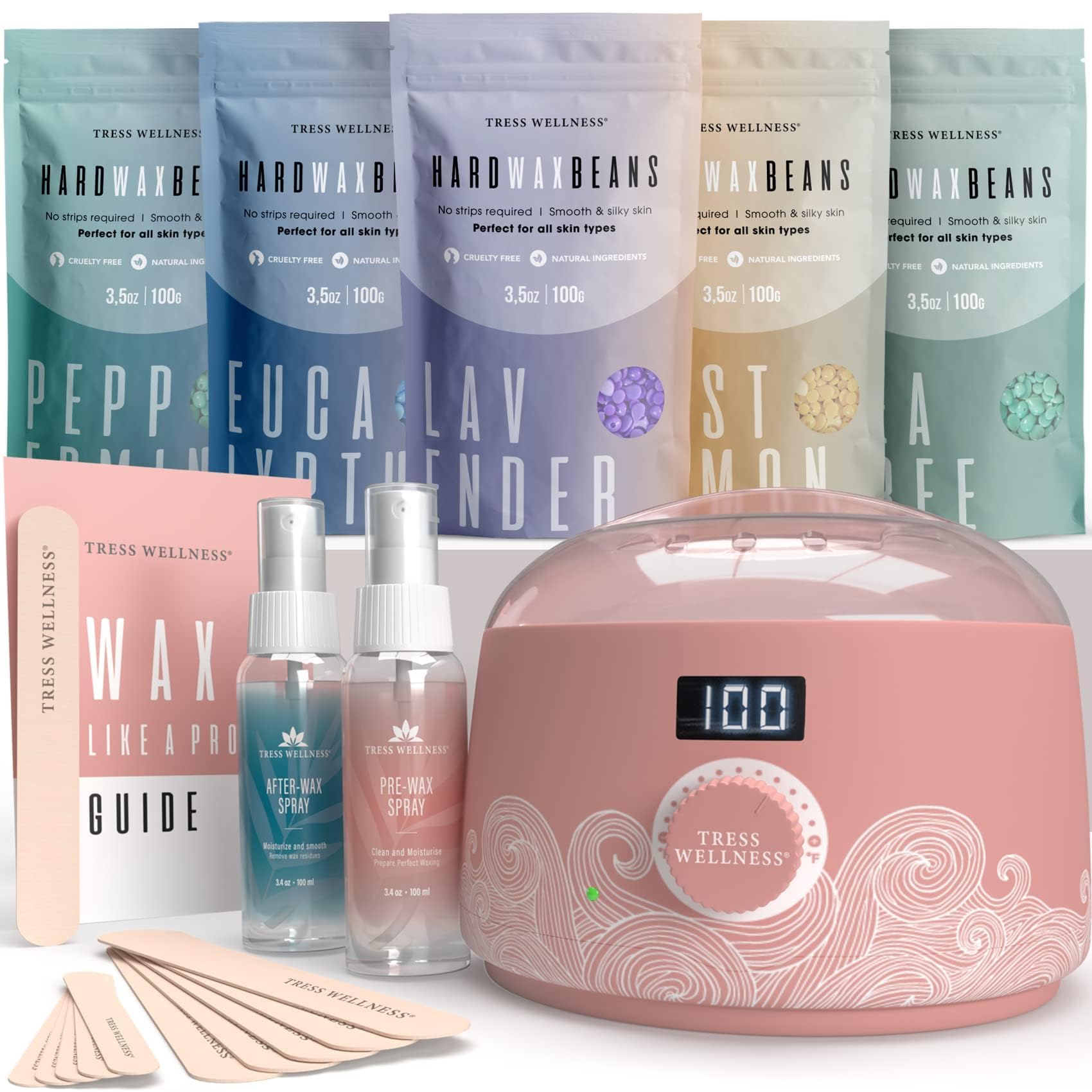 Tress Wellness waxing kit digital warmer shows precise temperature control for safer at-home waxing
