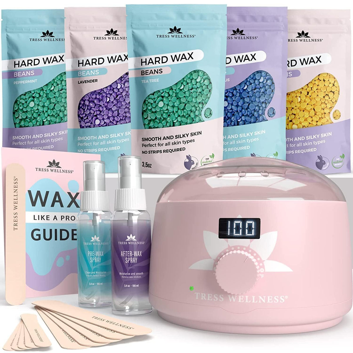 Tress Wellness waxing kit digital warmer demonstrates precise temperature control for at-home waxing.