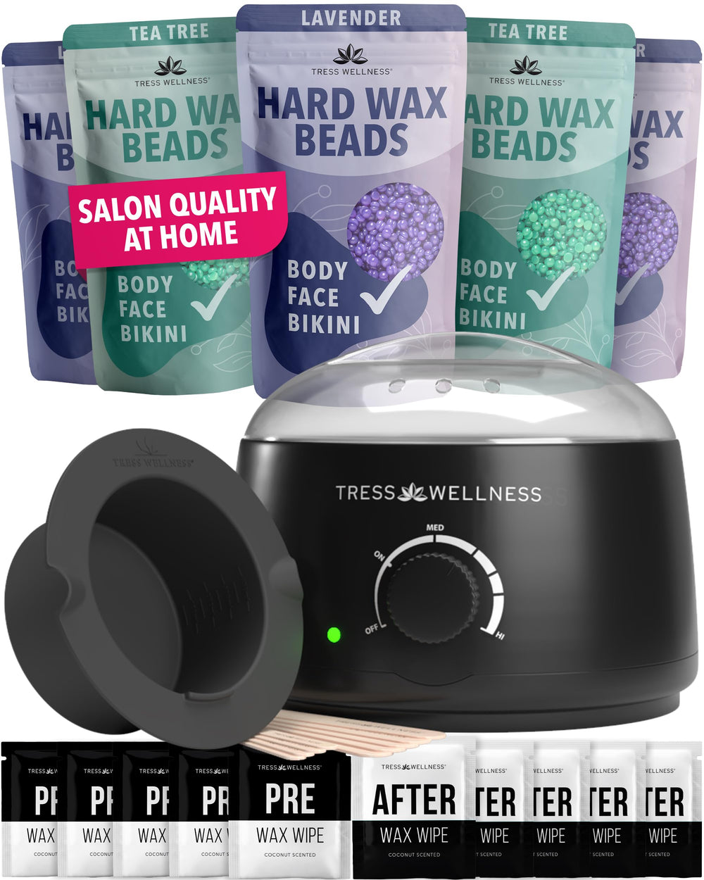 Tress Wellness waxing kit front view black for at-home waxing with beginner-friendly setup