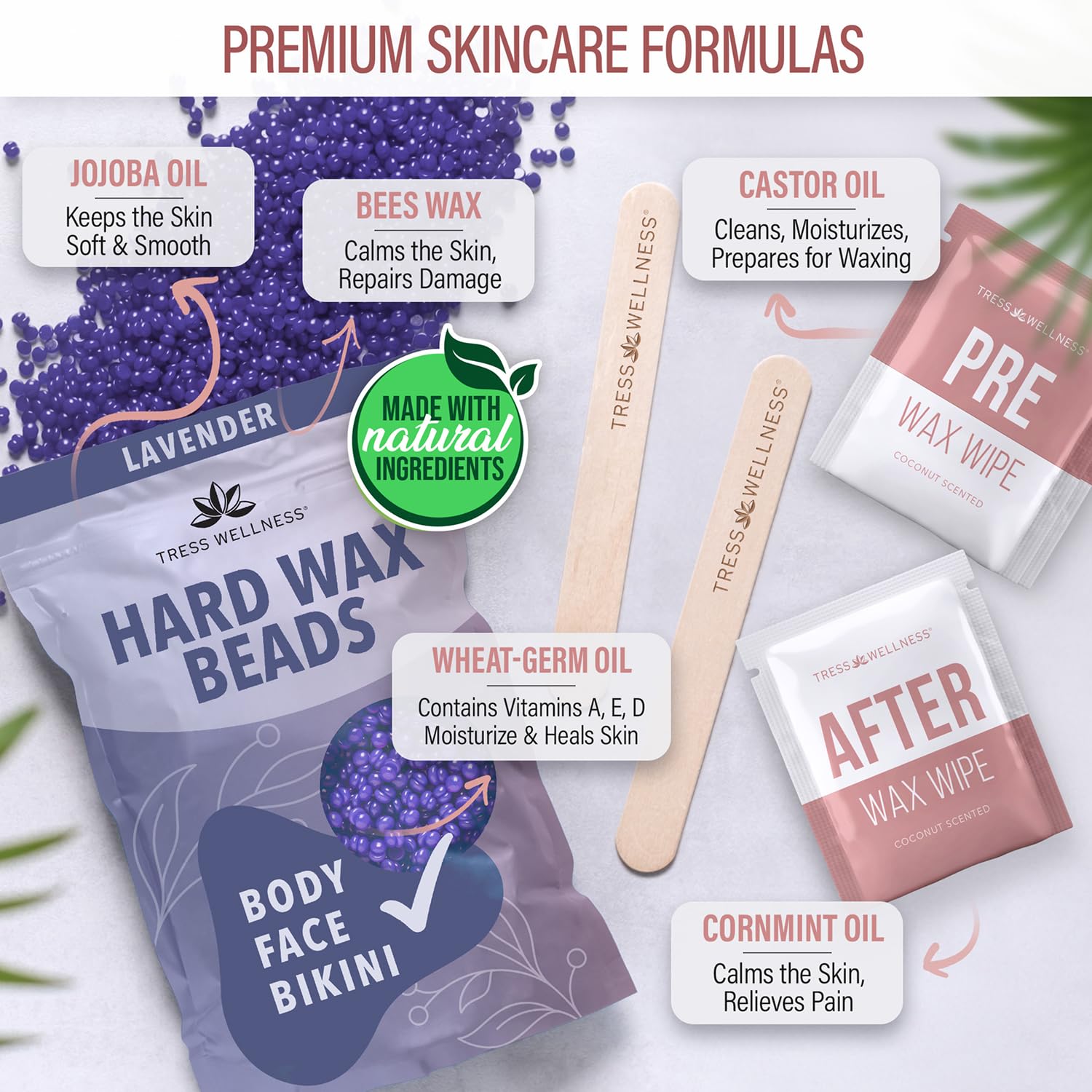 Tress Wellness pre-wax wipes for clean prep before waxing
