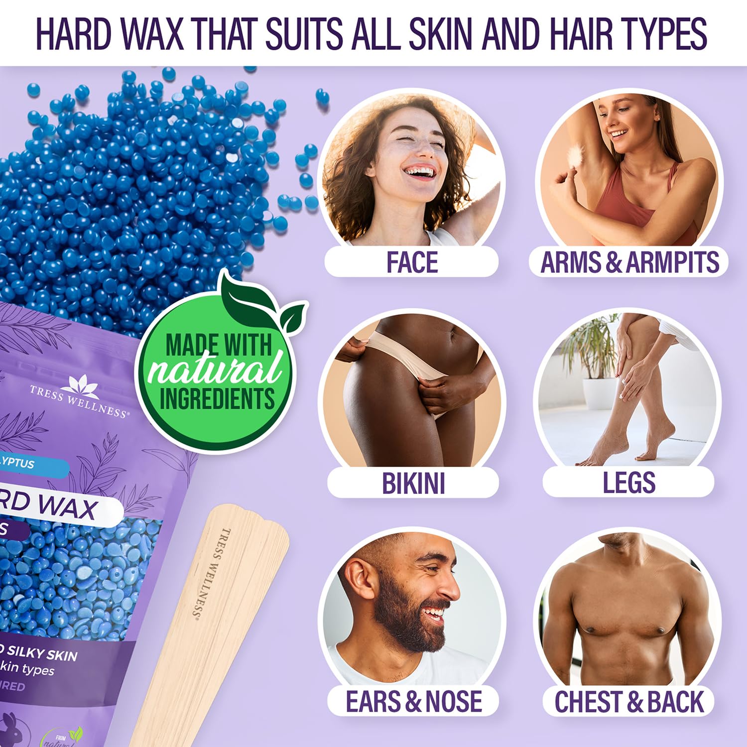 Tress Wellness waxing sticks large and small ensure clean application.
