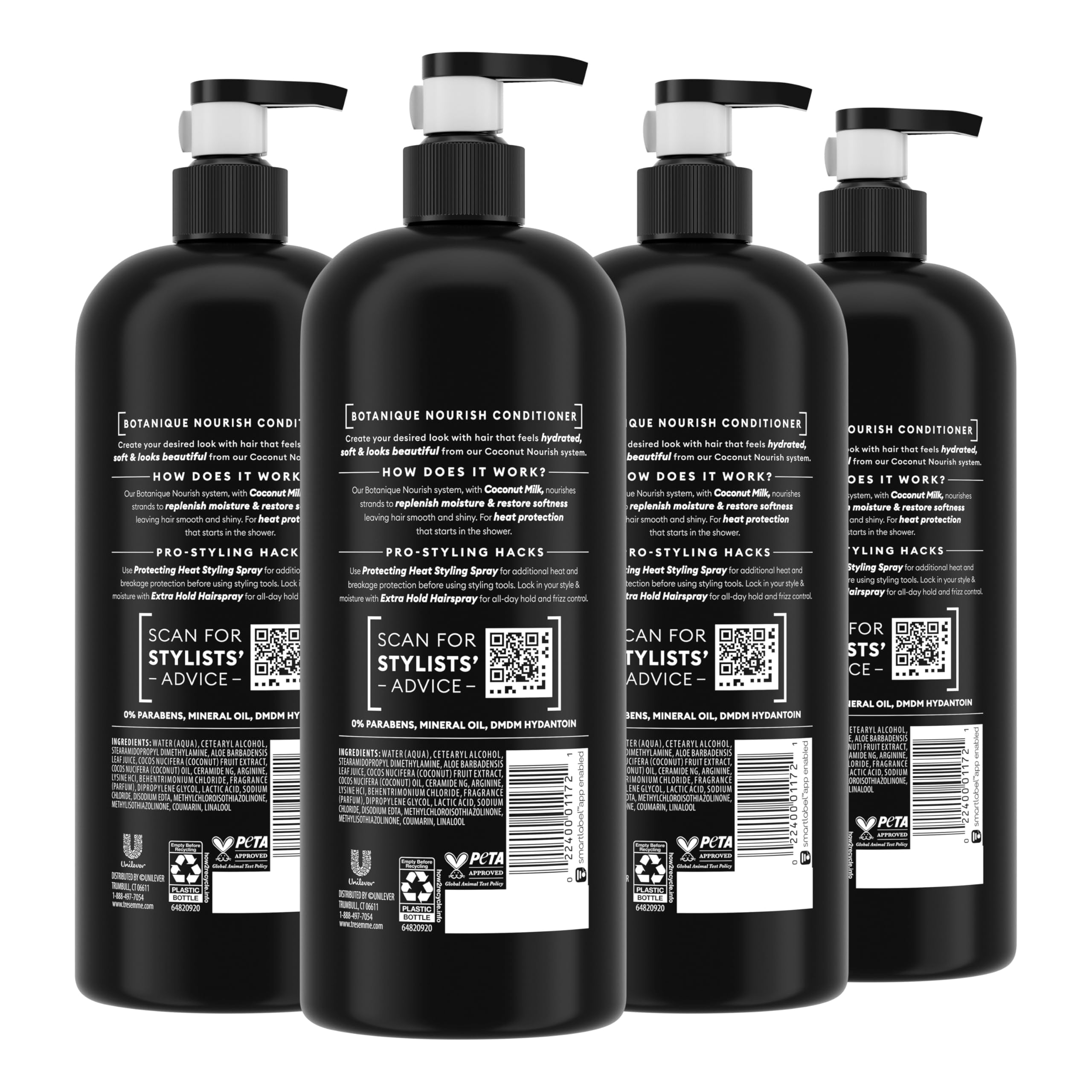 TRESemmé Botanique Nourish conditioner bottle front showing coconut milk for hydration.
