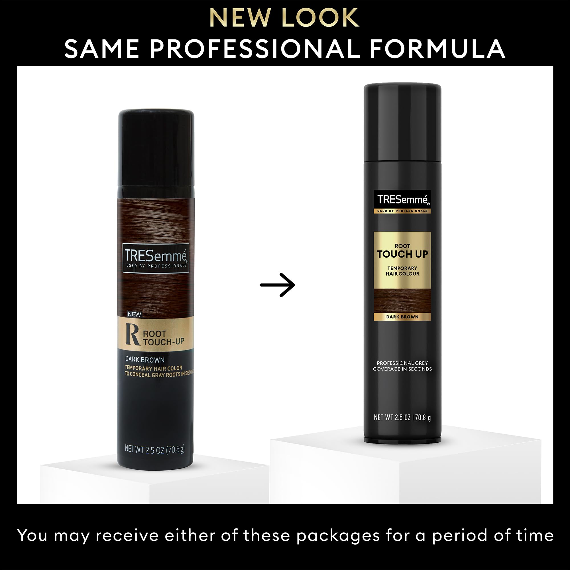 Dark brown root coverage on the go helps maintain a polished look.