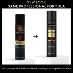 Dark brown root coverage on the go helps maintain a polished look.