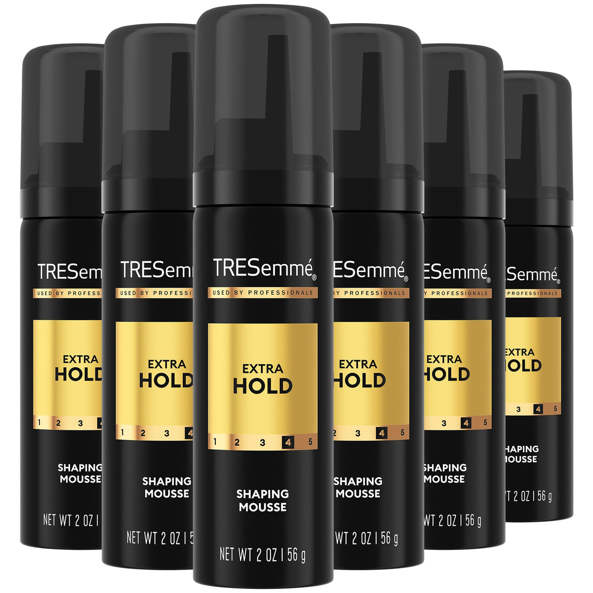 TRESemmé Shaping Mousse travel pack bottles offer on-the-go frizz control and sculpted style.