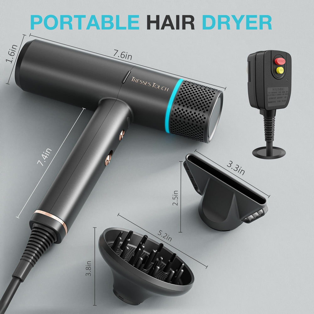 Tresses Touch diffuser and nozzle set shown for professional-level home styling.