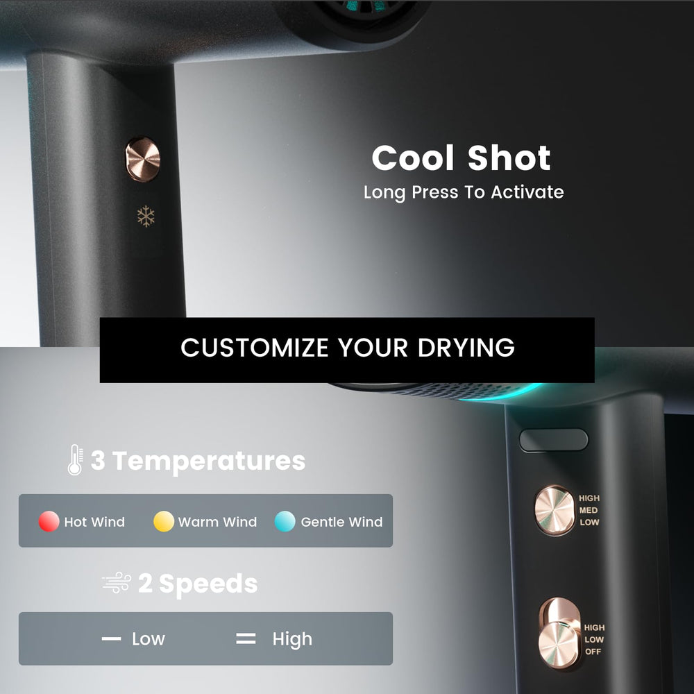 Tresses Touch hair dryer motor high-speed design powers fast drying and smooth results.
