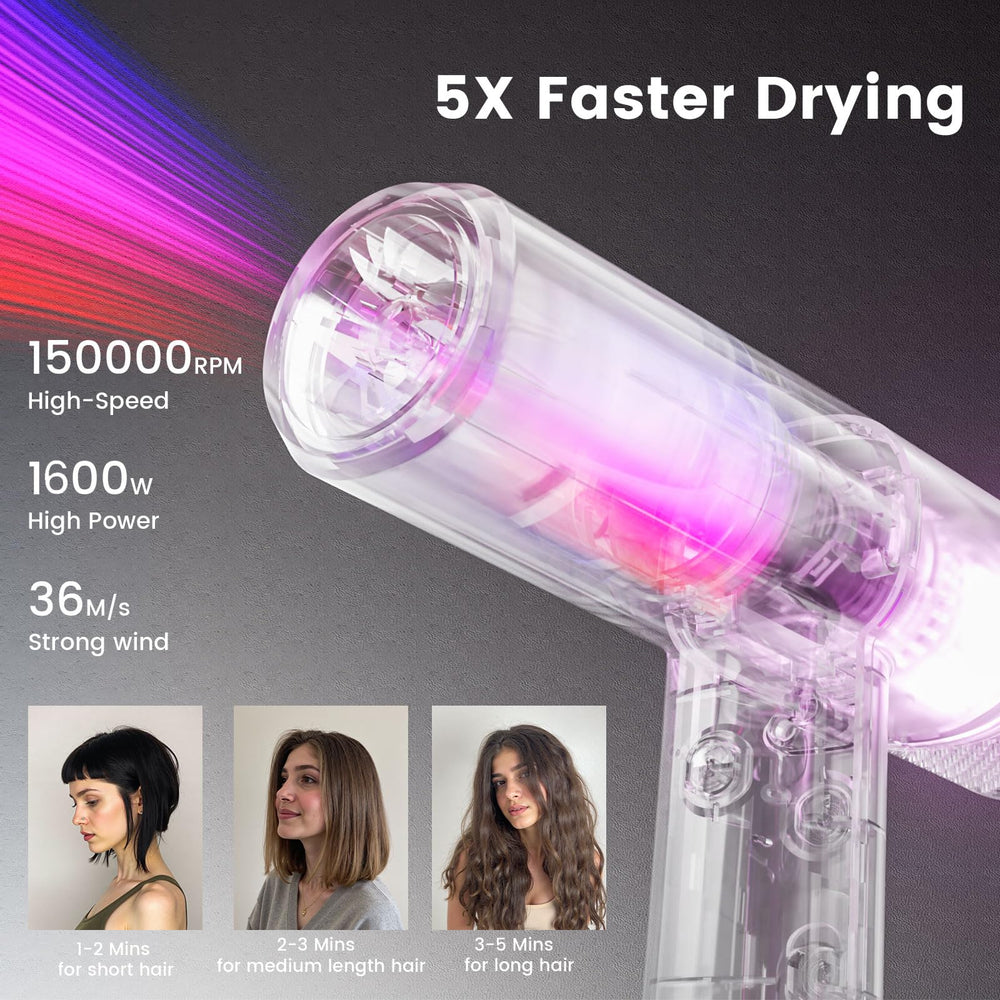 Tresses Touch hair dryer nozzle closeup shows precision styling for straight or wavy hair.