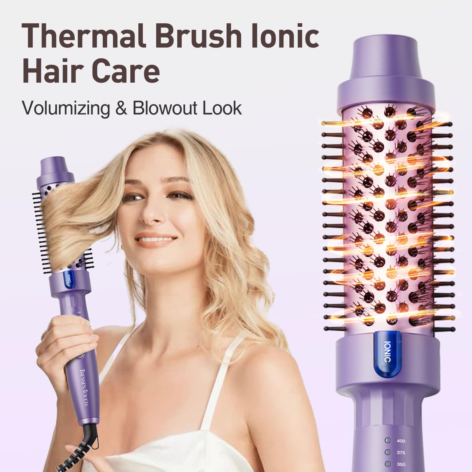 Tresses Touch negative ion technology close up indicating frizz control and shine.