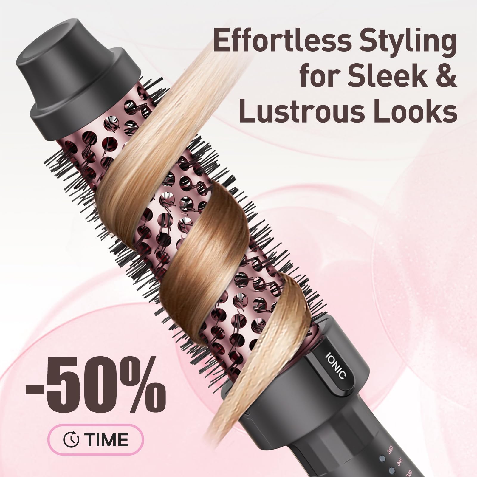 Ionic technology in the Tresses Touch Thermal Brush reduces static during styling.