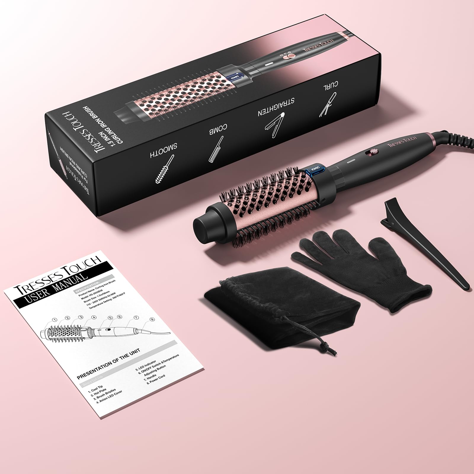 Tresses Touch tourmaline ceramic barrel delivers smooth, frizz-controlled curls.