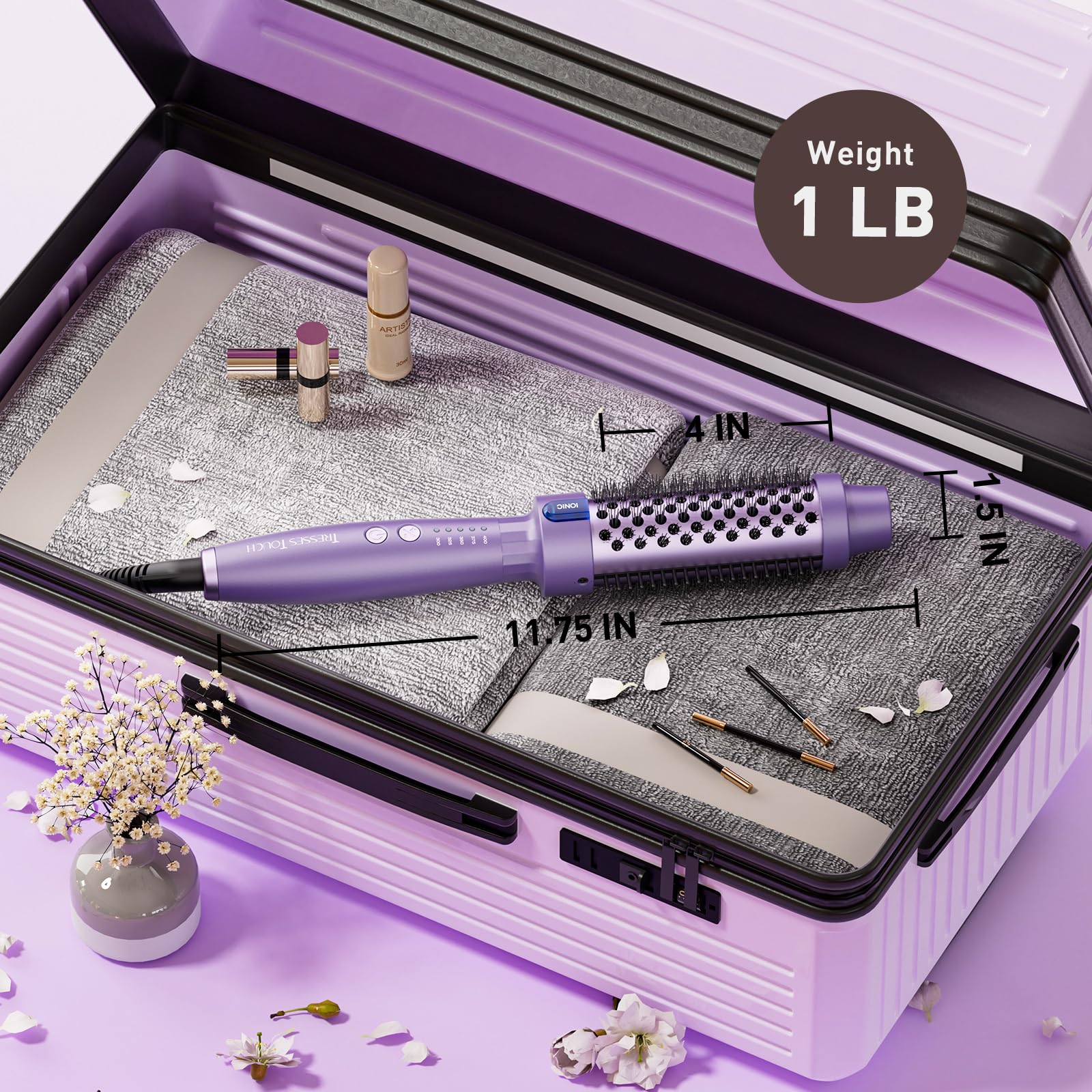 Tresses Touch travel friendly design with purple finish ideal for on the go.